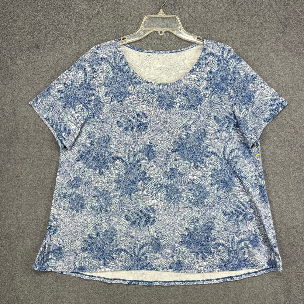 Pure Jill Elliptical Tee Women XL Petite Blue Floral Paisley Pima Cotton Scoop